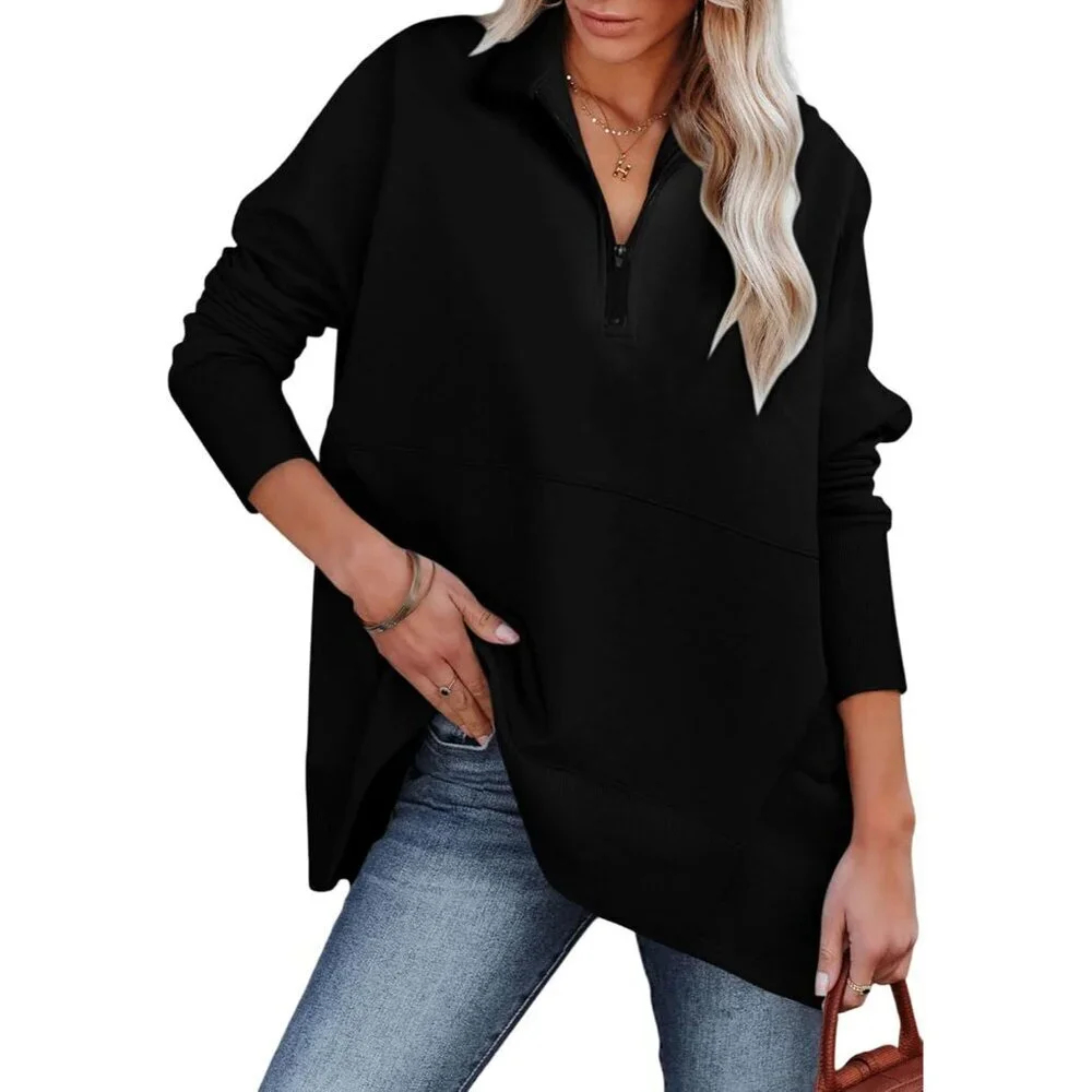 Women's Oversized Pullover Sweatshirt Long Sleeve Half Zip Casual